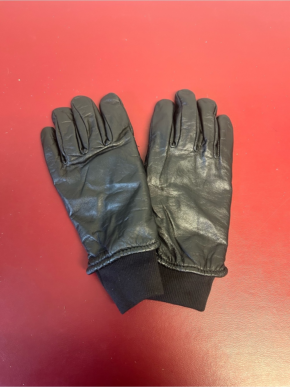 Vintage Saranac Men's Medium Black Cowhide Leather Gloves Knit Cuff USA Winter